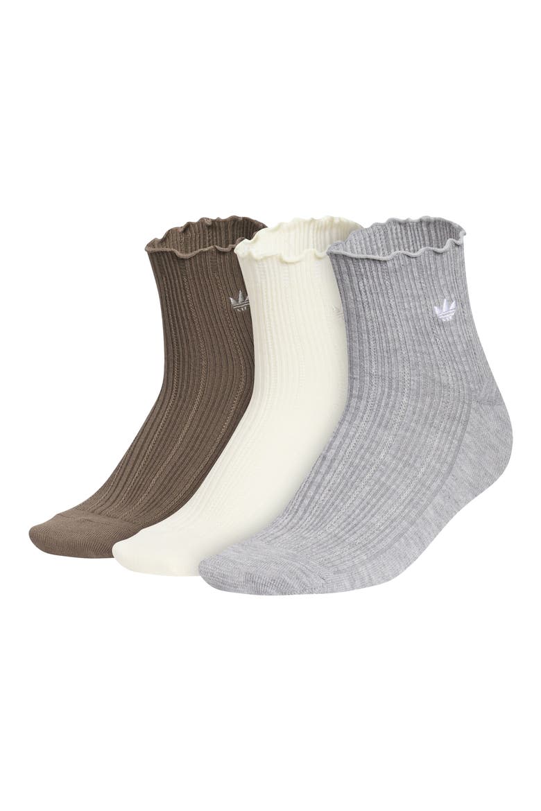 Assorted 3-Pack Ruffle Rib Ankle Socks, Main, color, BRANCH BROWN/ WARM VANILLA