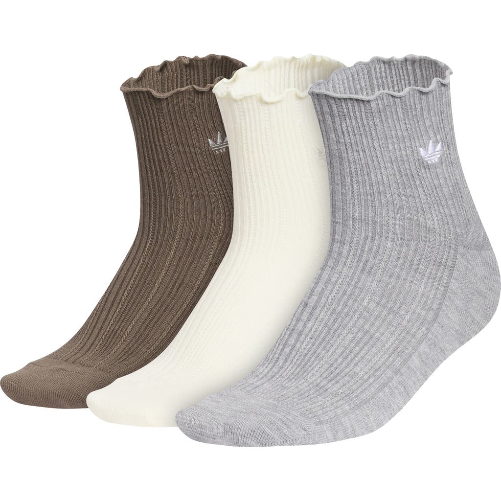 adidas Assorted 3-Pack Ruffle Rib Ankle Socks in Branch Brown/warm Vanilla at Nordstrom, Size Medium