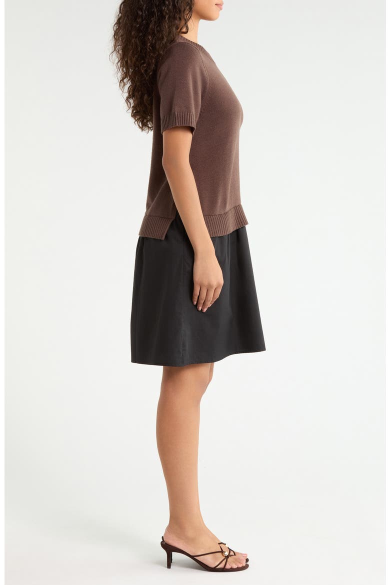Karola Mixed Media Minidress, Alternate, color, DARK BROWN