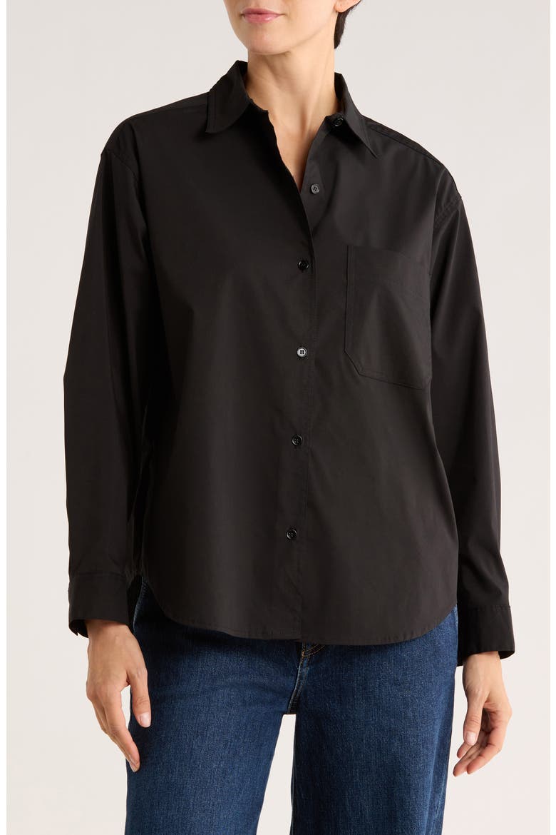 Drop Shoulder Button-Up Shirt, Main, color, BLACK