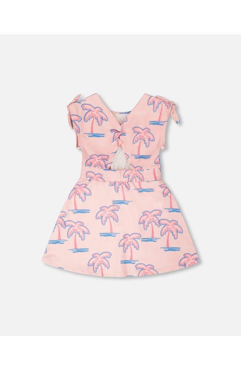 Deux par Deux Short Sleeve French Terry Palm Dress, Alternate, color, Light Pink Palm Print