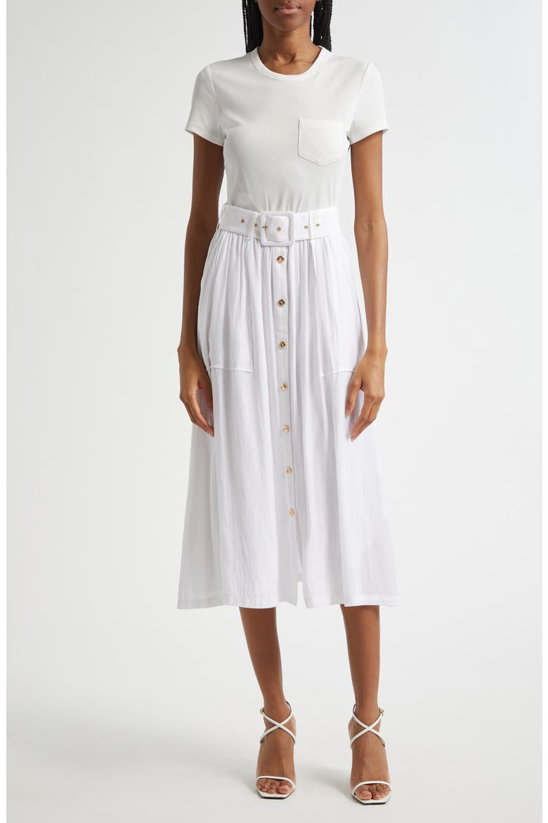 Sylvie Mixed Media Cotton Blend Dress, Main, color, IVORY