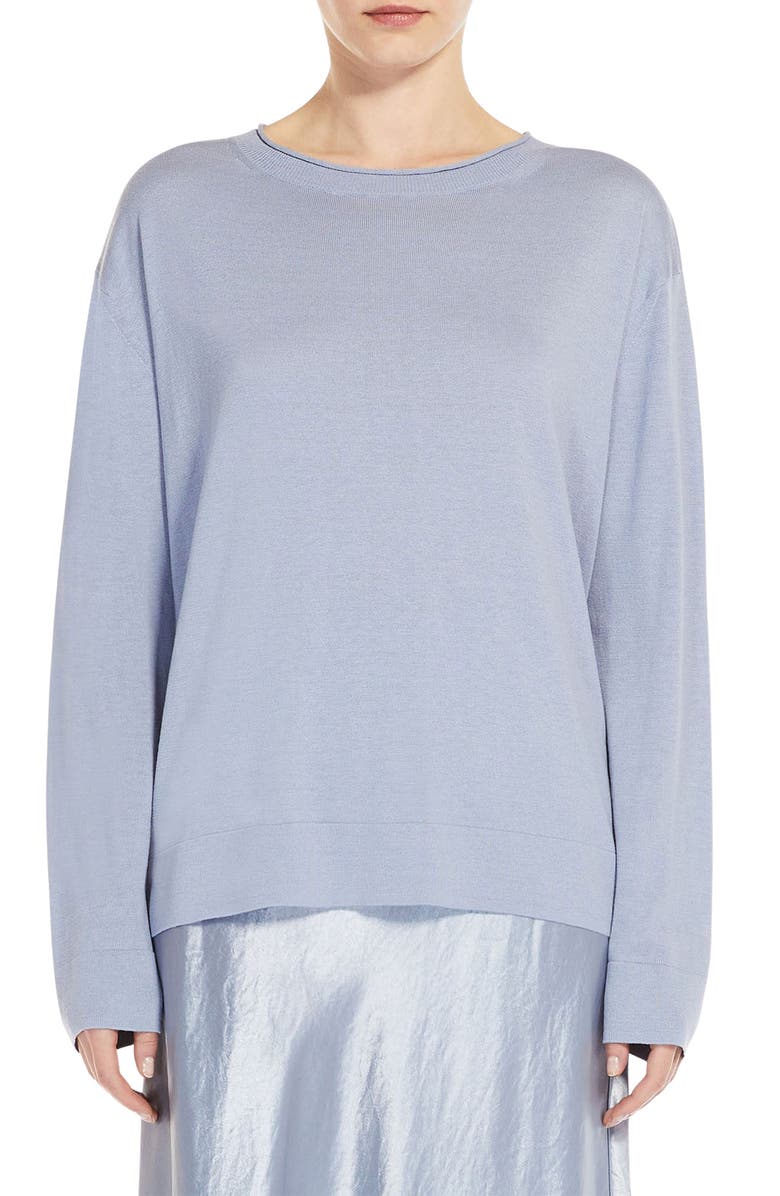 Max Mara Leisure Pensile Crewneck Silk & Cotton Sweater, Main, color, Light Blue