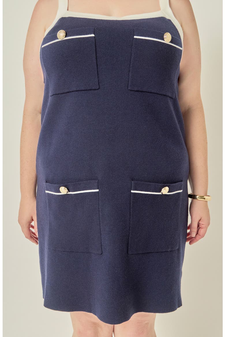 Contrast Trim Patch Pocket Dress, Alternate, color, NAVY/ WHITE