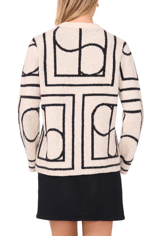 Vince Camuto Geometric Jacquard Crewneck Sweater In White