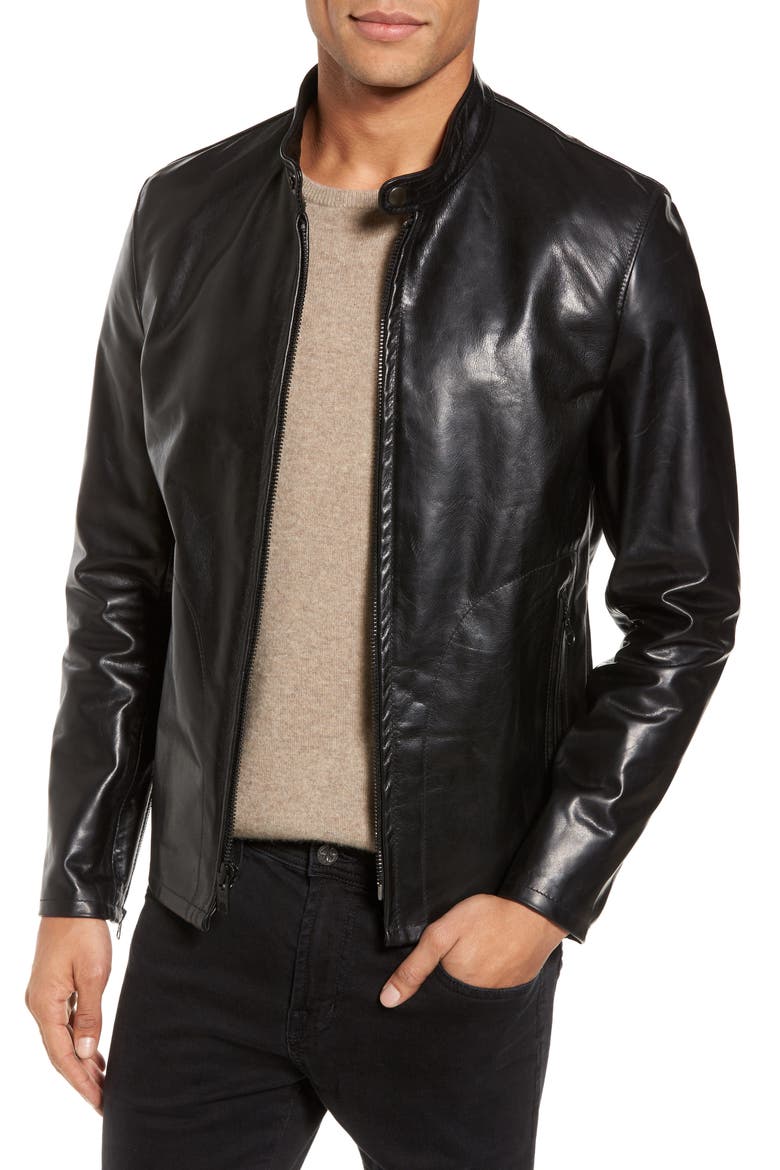 Café Racer Unlined Cowhide Leather Jacket, Main, color, BLACK