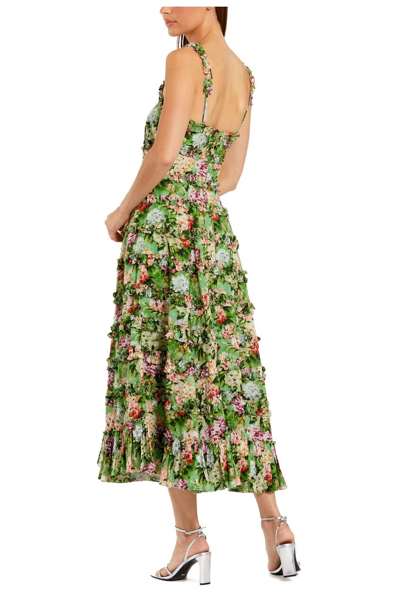 Mac Duggal Ruffle Floral Square Neck Midi Dress, Alternate, color, Green Multi