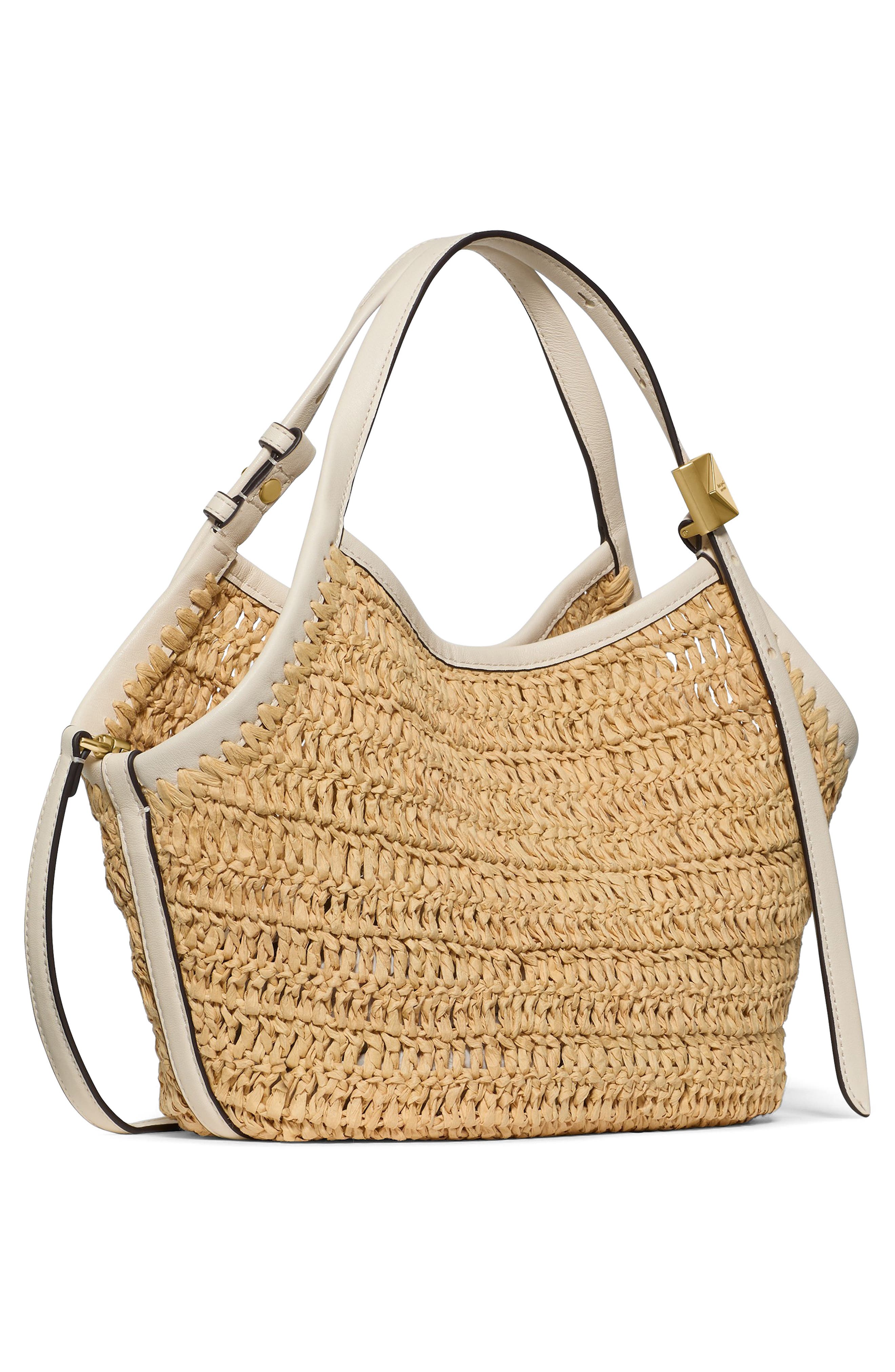 Kate Spade New York deco straw small tulip tote bag, Alternate, color, Natural