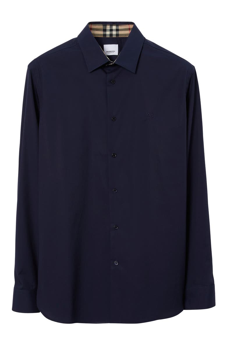 Sherfield Equestrian Knight Stretch Cotton Button-Up Shirt, Alternate, color, NAVY