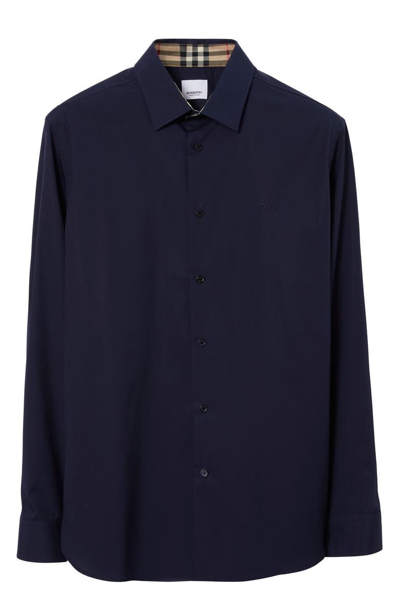 Burberry Sherfield Equestrian Knight Stretch Cotton Button-Up Shirt, Alternate, color, Navy