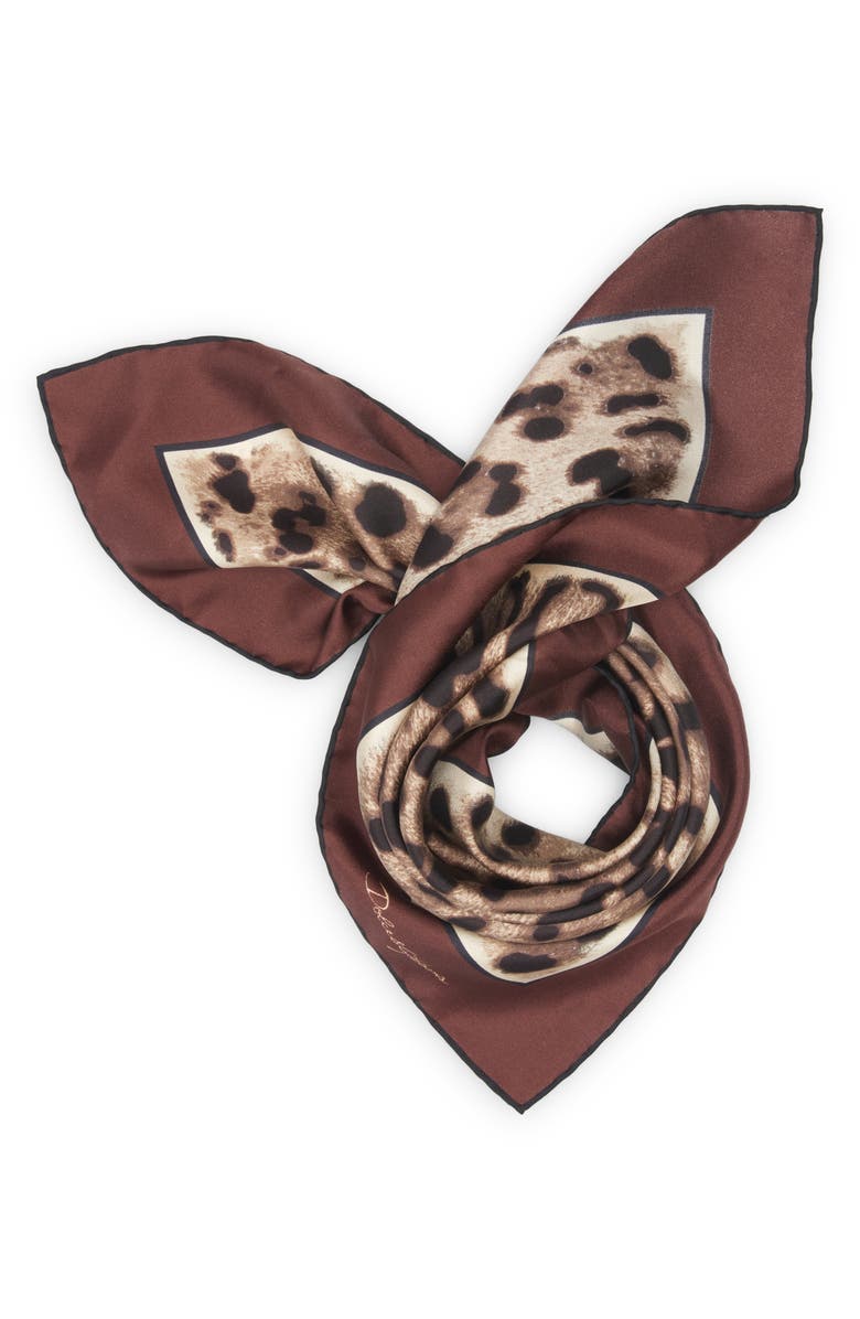 Dolce&Gabbana Leopard Print Square Silk Scarf, Alternate, color,