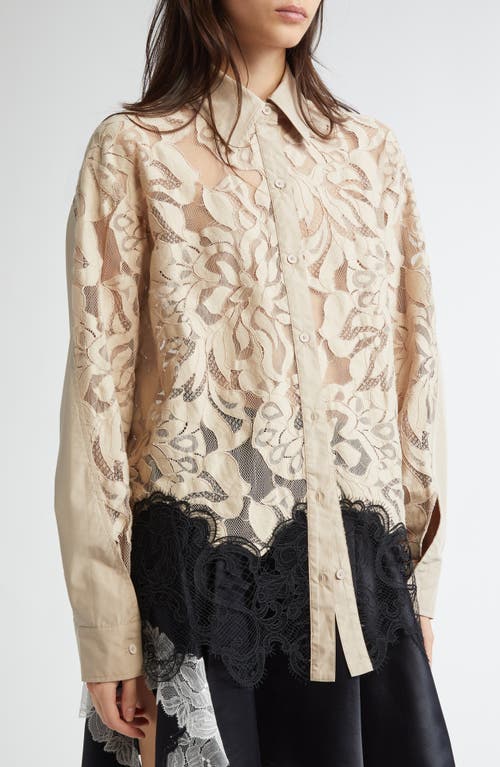 3.1 PHILLIP LIM 3.1 PHILLIP LIM CORDED LEAF LACE MIXED MEDIA BUTTON-UP SHIRT 
