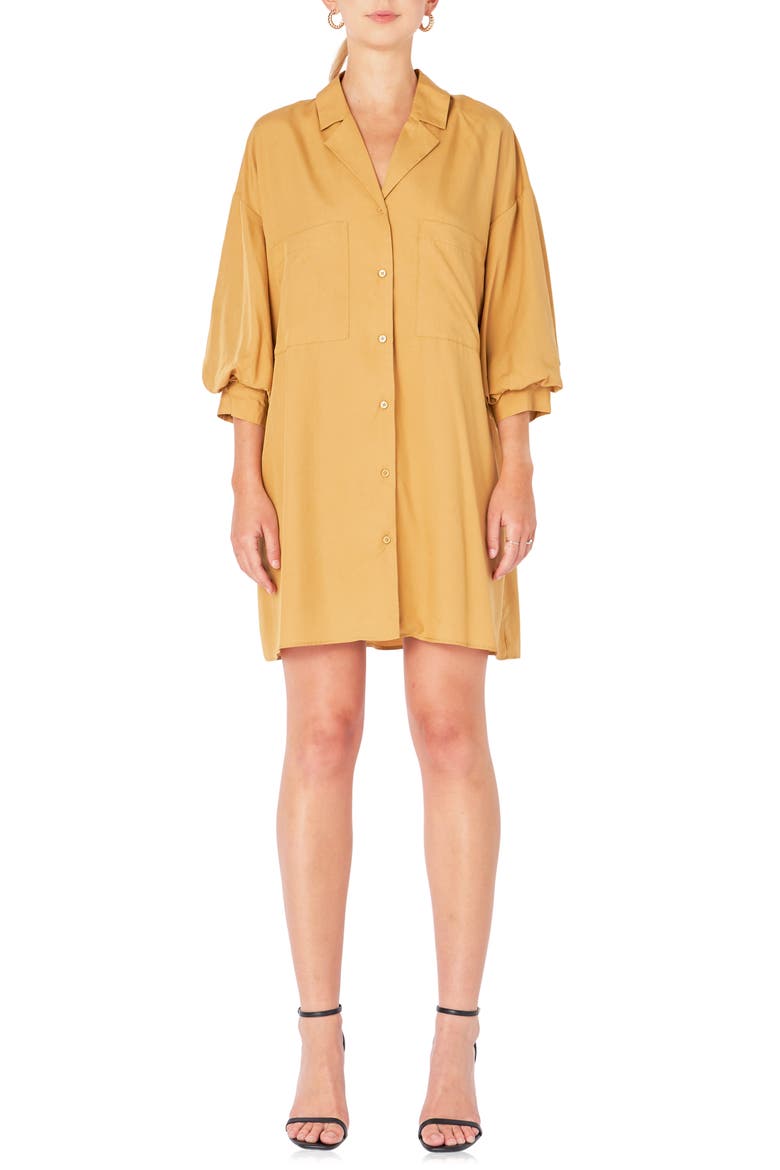 Tie Waist Mini Shirtdress, Main, color, CAMEL