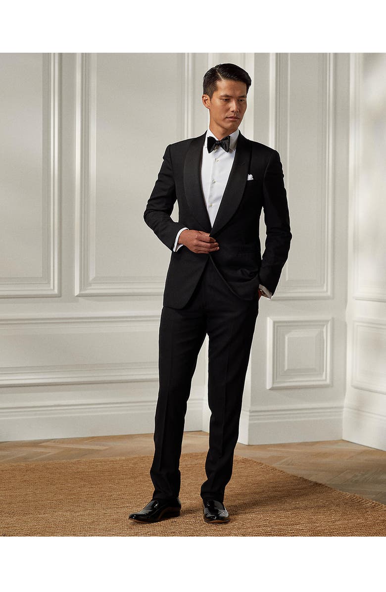 Ralph Lauren Purple Label Pleated Bib Cotton Poplin Tuxedo Shirt, Alternate, color,