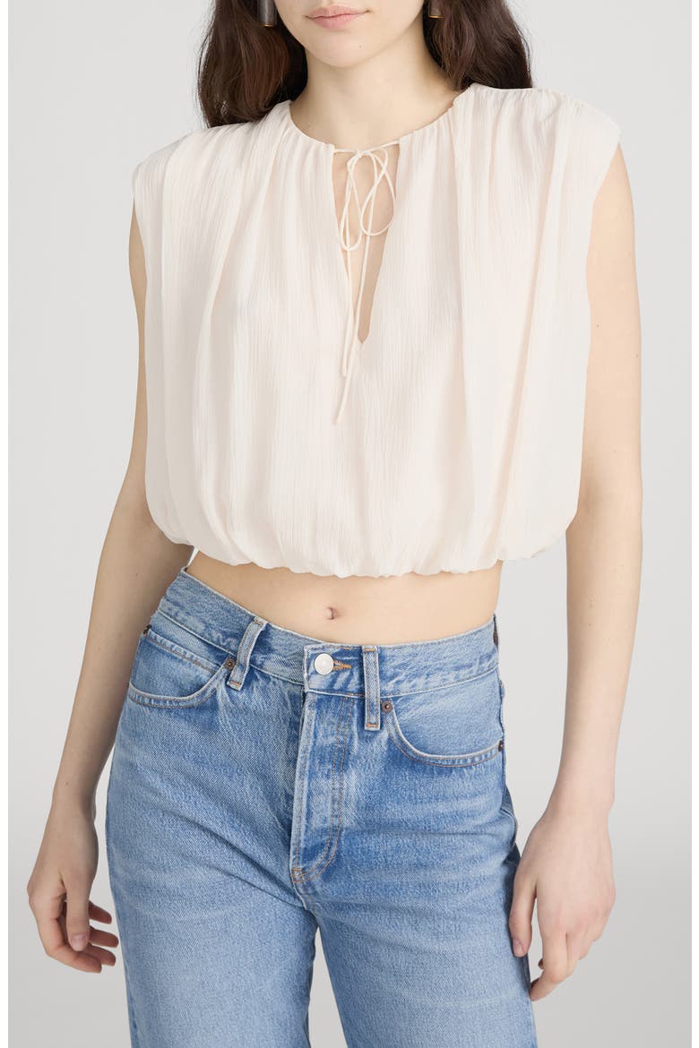The Wave Tie Neck Silk Top, Main, color, CREAM