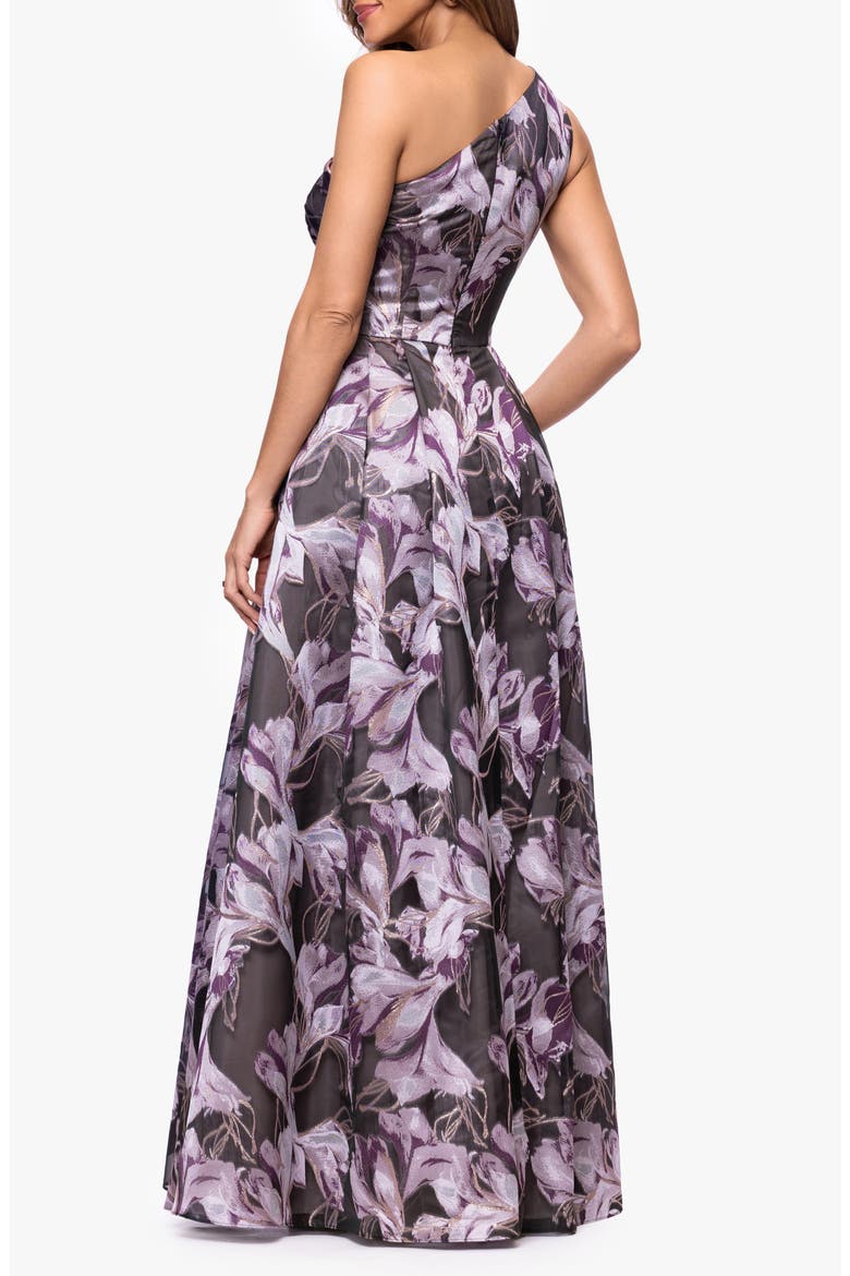 Pleated One-Shoulder Ballgown, Alternate, color, BLACK/ LILAC