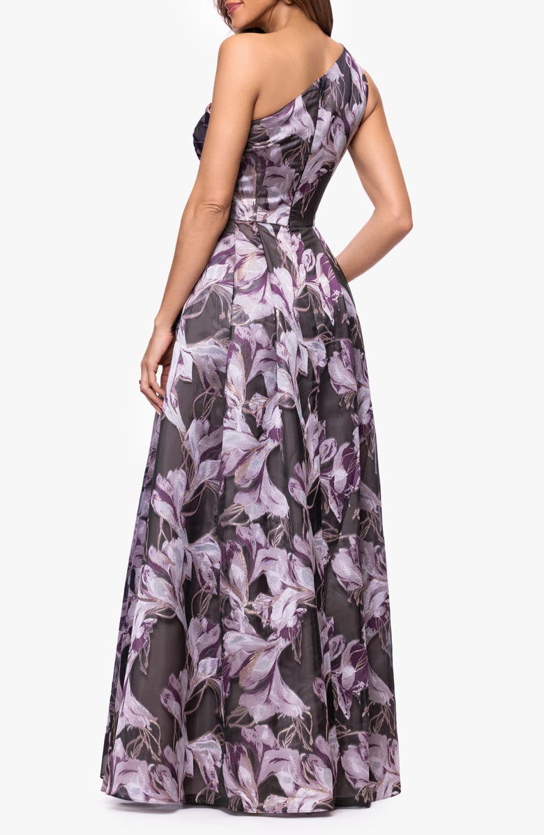 Xscape Evenings Pleated One-Shoulder Ballgown, Alternate, color, Black/ Lilac