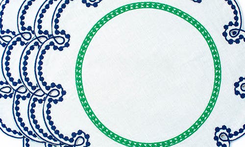 Misette Embroidered Linen Placemats 4-piece Set In Blue/green