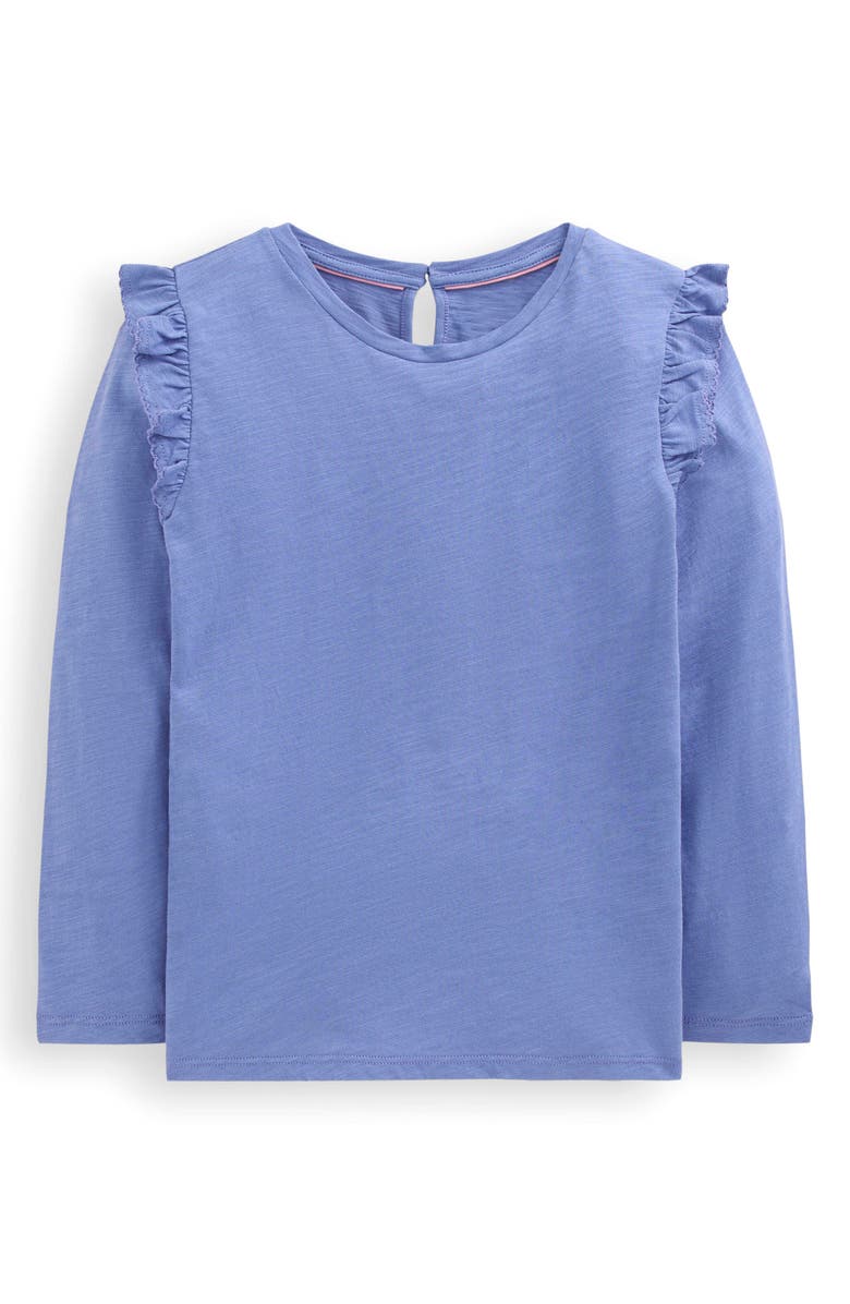 Mini Boden Kids' Frill Accent Slub Cotton Top, Main, color, Vintage Blue