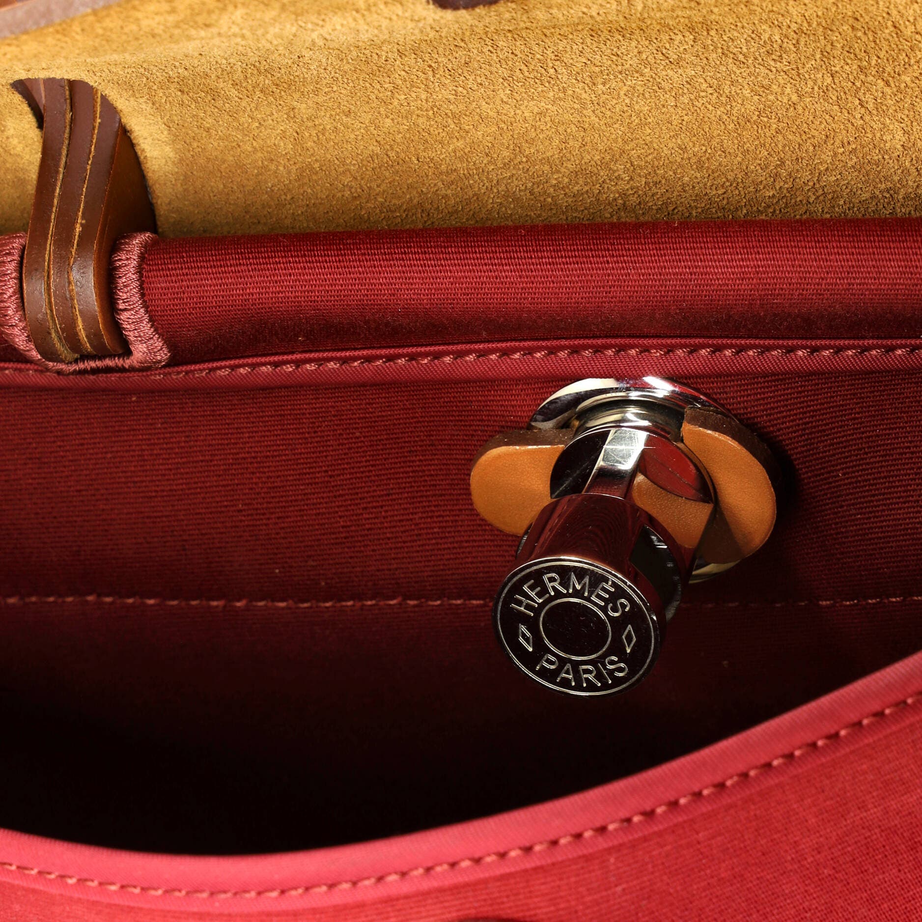 Pre-Owned Hermes Herbag Zip Leather and Toile 31, Alternate, color, Rubis