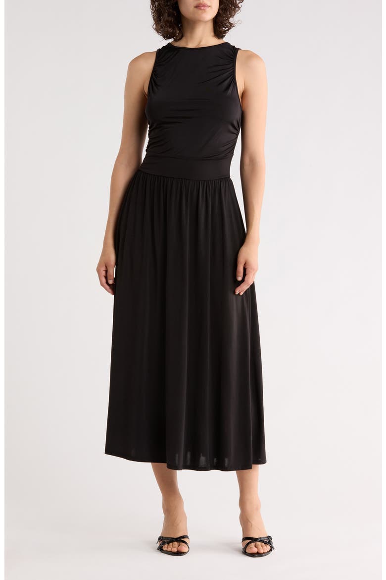 Ruched Midi Dress, Main, color, BLACK