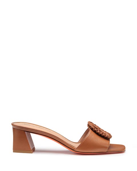 Women's leather mid-heel sandal