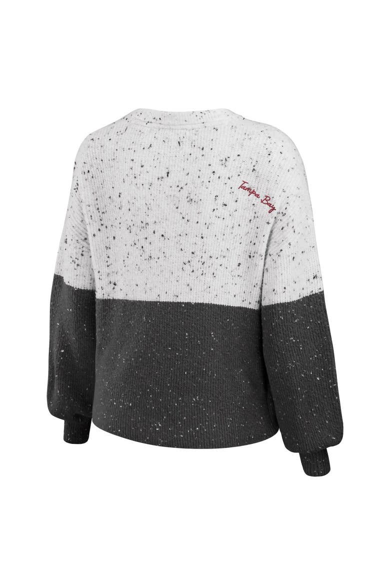 Women's WEAR by Erin Andrews  White/Pewter Tampa Bay Buccaneers Lighweight Modest Crop Color-Block Pullover Sweater, Alternate, color, White