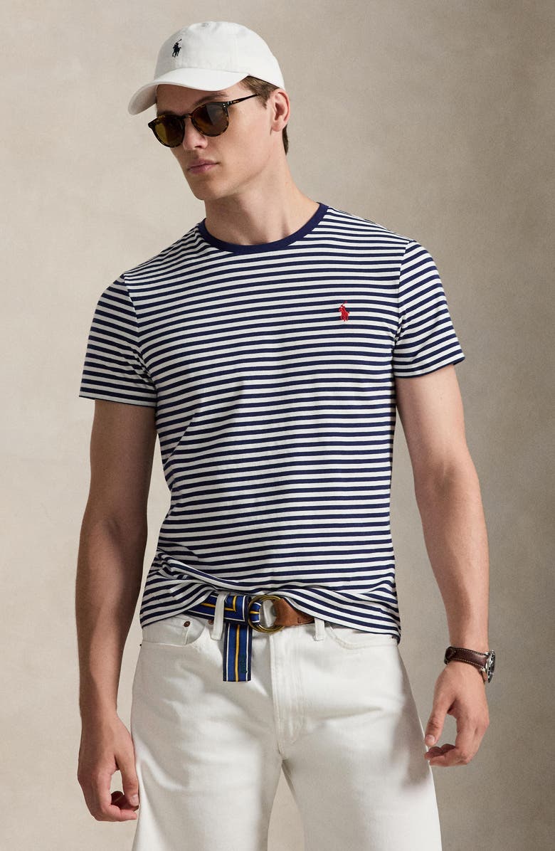 Polo Ralph Lauren Classic Fit Stripe Cotton T-Shirt, Alternate, color, Newport Navy/ White