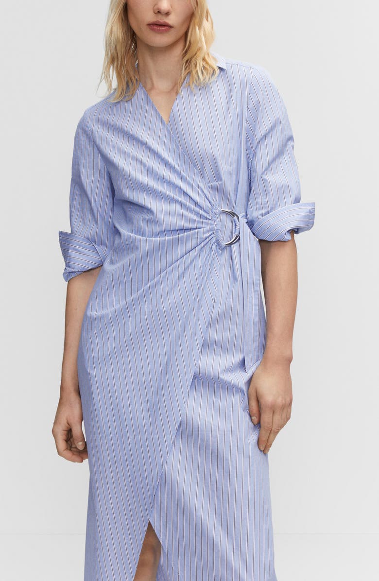 MANGO Stripe Long Sleeve Cotton Wrap Shirtdress, Alternate, color, 