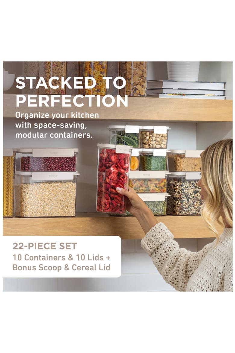 10-Piece Food Storage Pantry Containers, Alternate, color, WHITE STONE