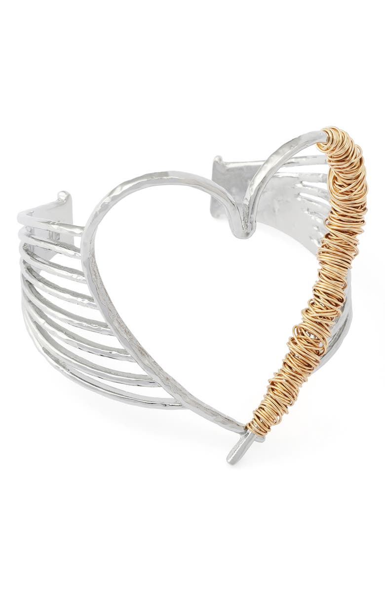 Robert Lee Morris Wire Wrap Heart Cuff Bracelet, Alternate, color, Two Tone
