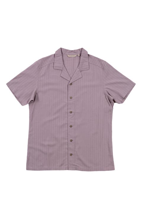 Stripe Linen & Cotton Blend Camp Shirt
