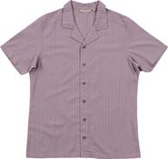 BURNSIDE Stripe Linen & Cotton Blend Camp Shirt