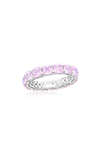 Suzy Levian Sterling Silver Cubic Zirconia White Cushion Cut Eternity Band