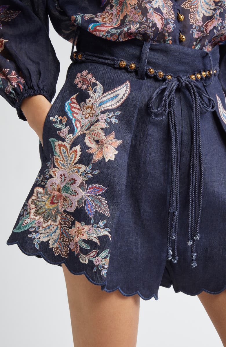 Zimmermann Rhiannon Tuck Paisley Print Linen Shorts, Alternate, color, Navy Multi Paisley