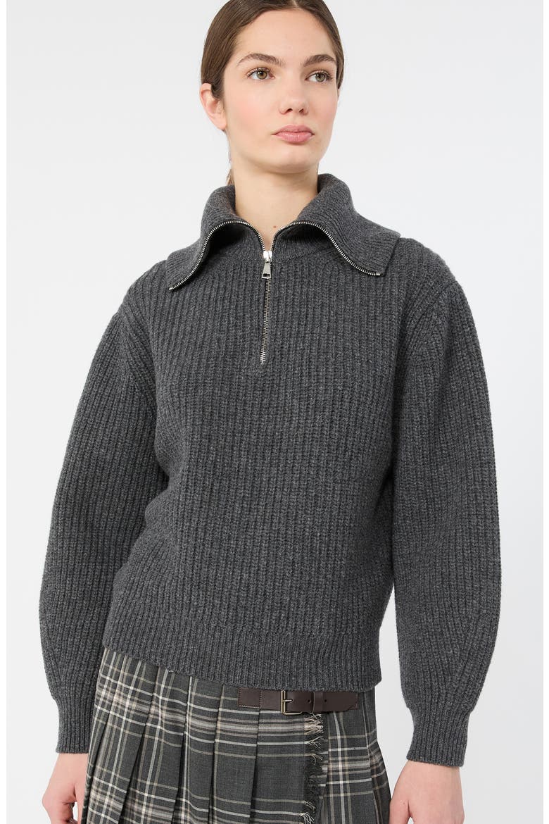 Laser Half Zip Virgin Wool Sweater, Alternate, color, DARK GREY