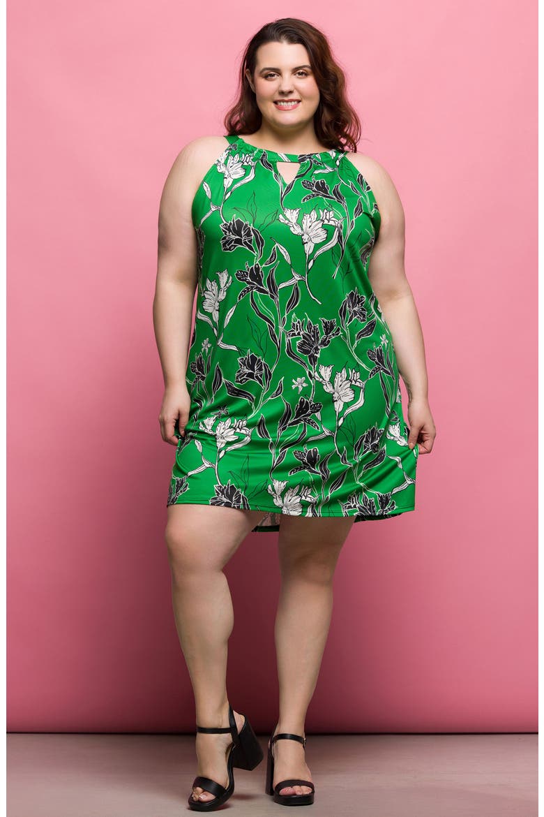 Print Sleeveless Keyhole Cutout Dress, Alternate, color, GREEN MULTI