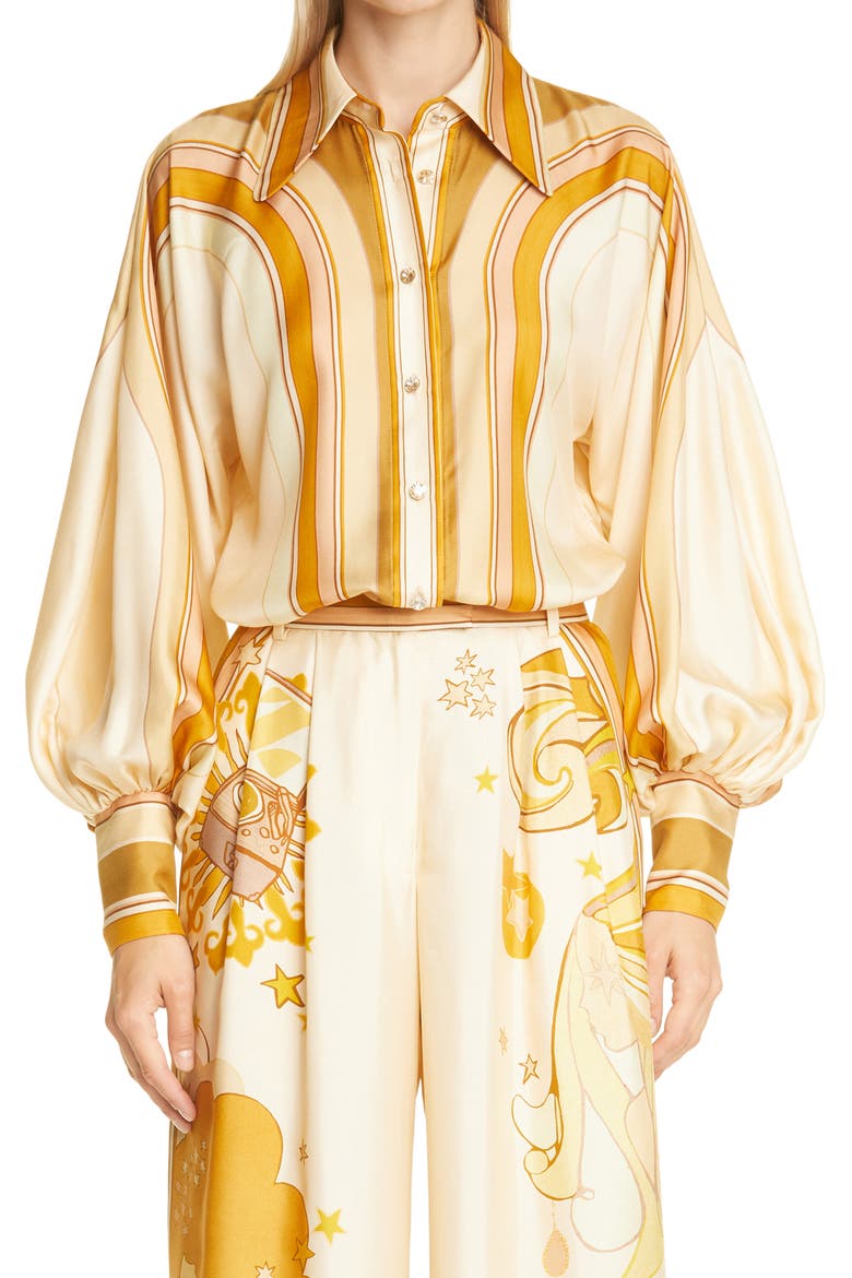 Tempo Poet Sleeve Silk Blouse, Main, color, GOLDEN MULTI