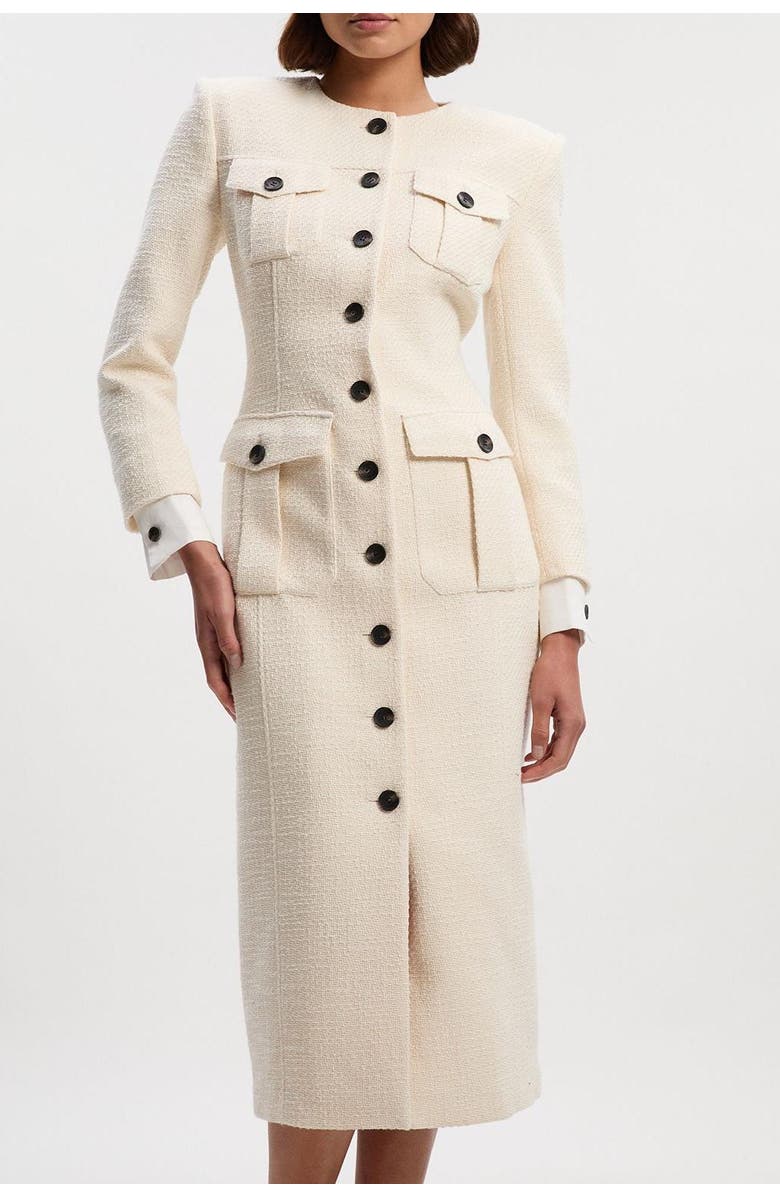 Karen Millen Tailored Pocket Front Midi Dress, Alternate, color, Cream