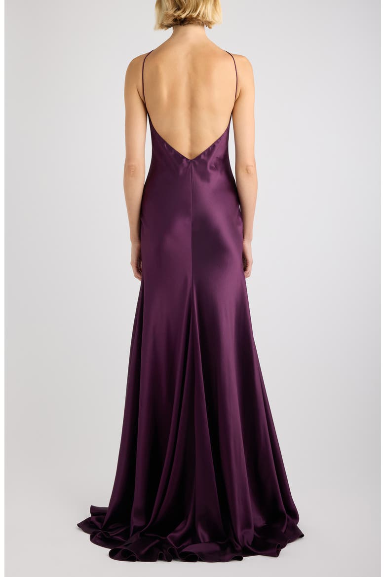Curved Silk Satin Gown, Alternate, color, COGNAC