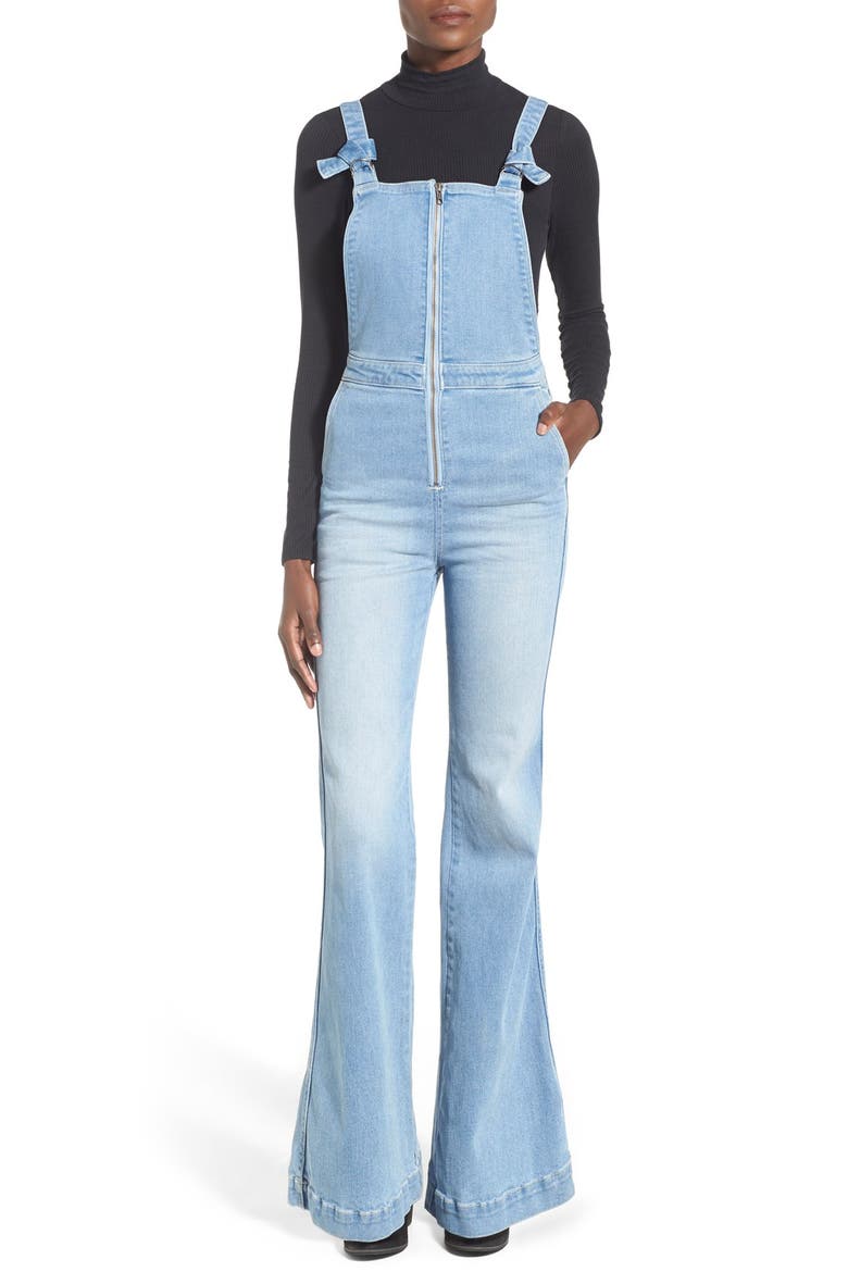 Rolla's 'East Coast' Front Zip Flare Overalls, Main, color, BYRON BLUE