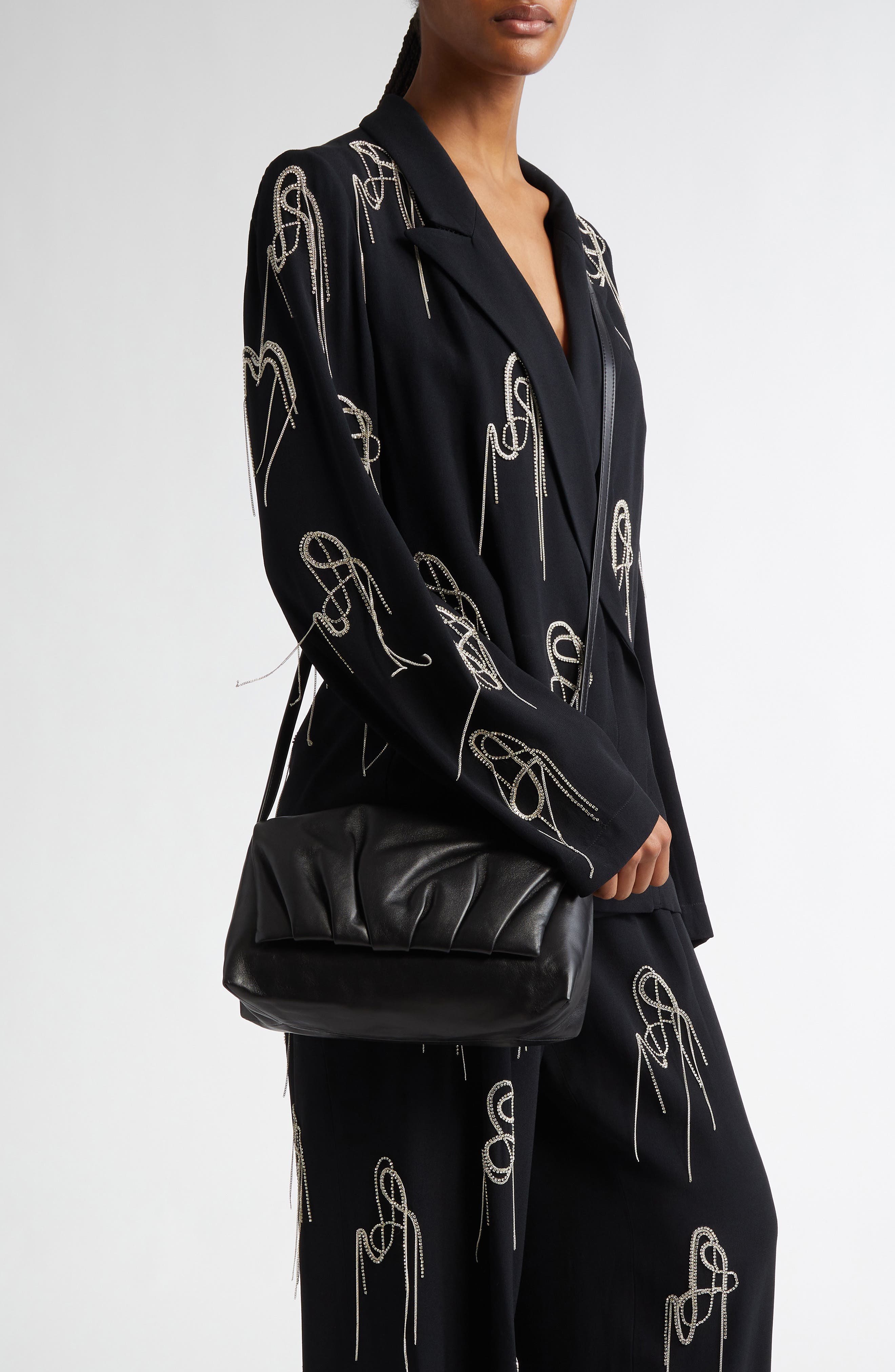 Dries Van Noten Medium Pleated Leather Shoulder Bag, Alternate, color, 