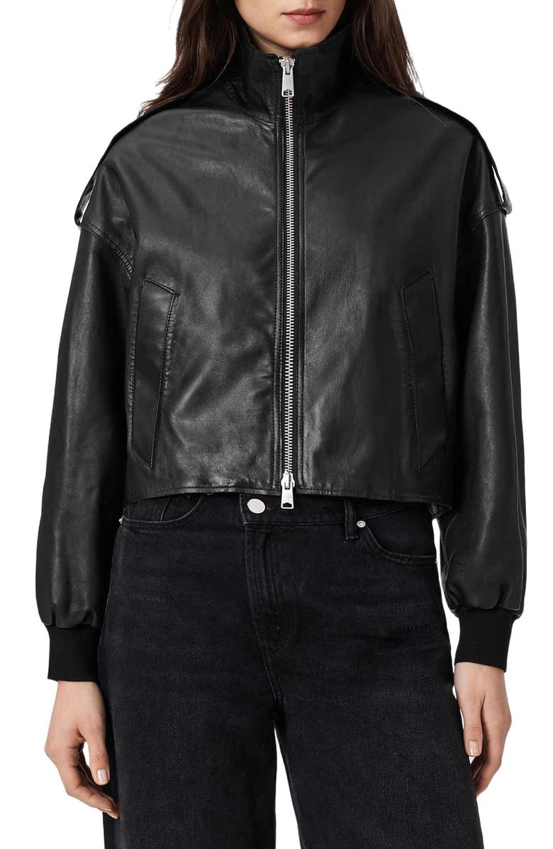 AllSaints Lowden Leather Jacket, Main, color, Black
