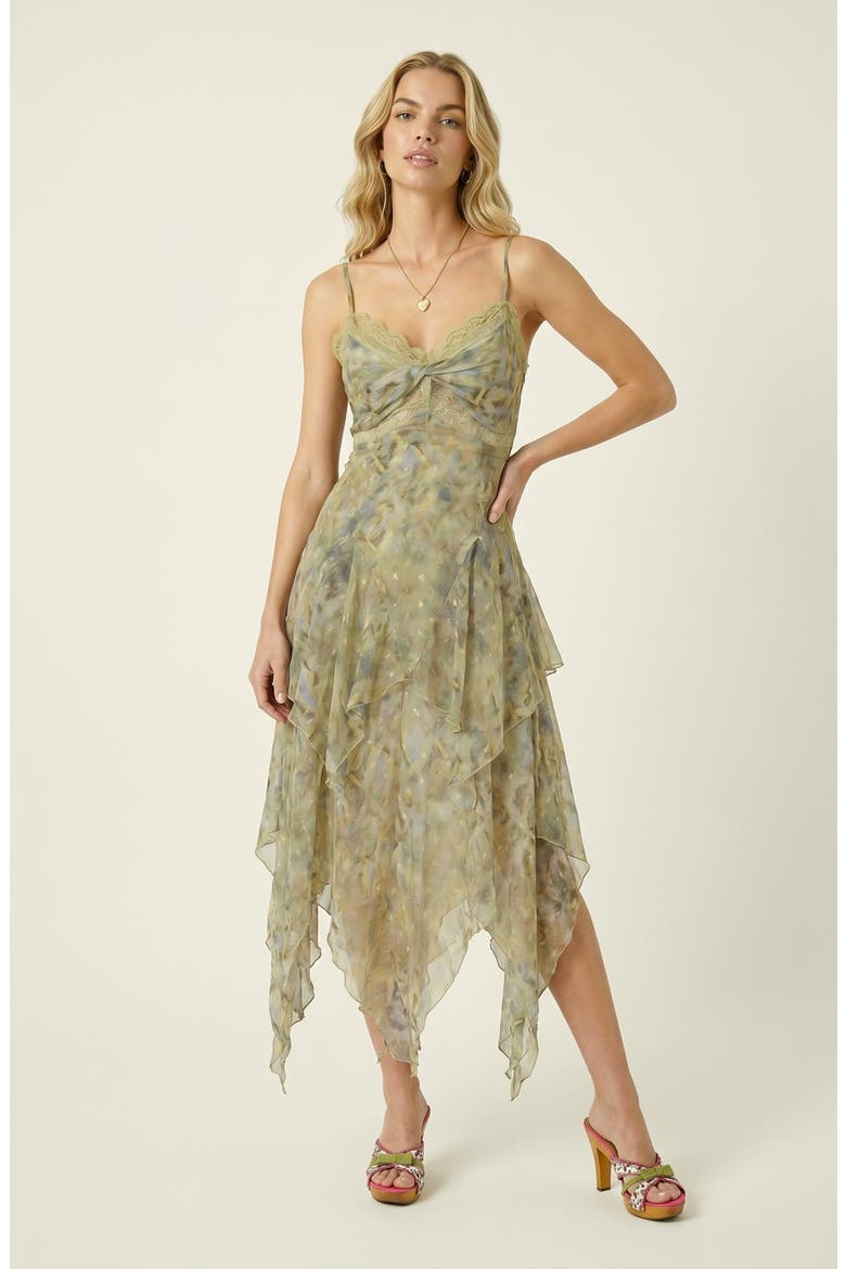 Sheer Ruffle Midi Dress, Main, color, Green