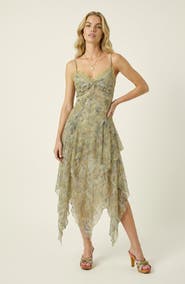 Modenaire Sheer Ruffle Midi Dress