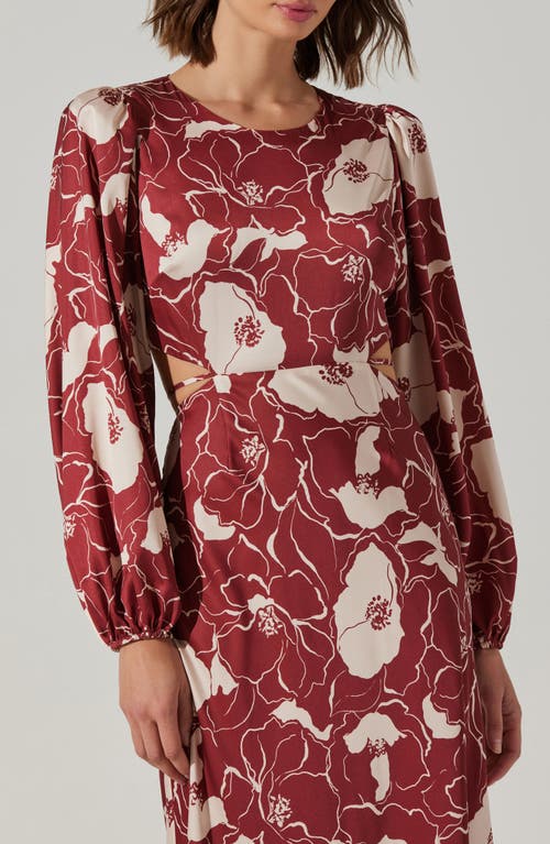 Astr The Label Quinn Floral Cutout Long Sleeve Dress In Burgundy
