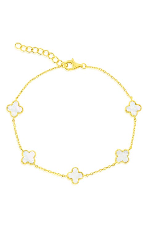 Mother-of-Pearl Clover Station Chain Anklet