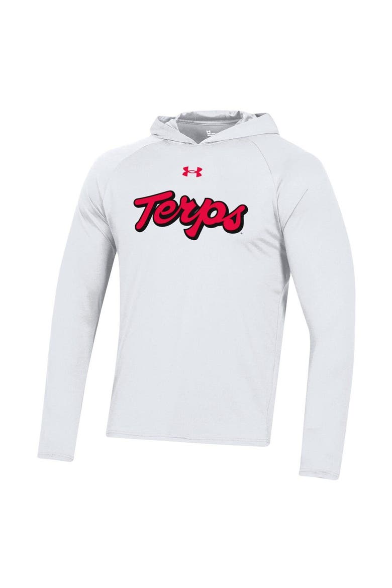 Men's Under Armour  White Maryland Terrapins School Logo Raglan Long Sleeve Hoodie Performance T-Shirt, Alternate, color, White