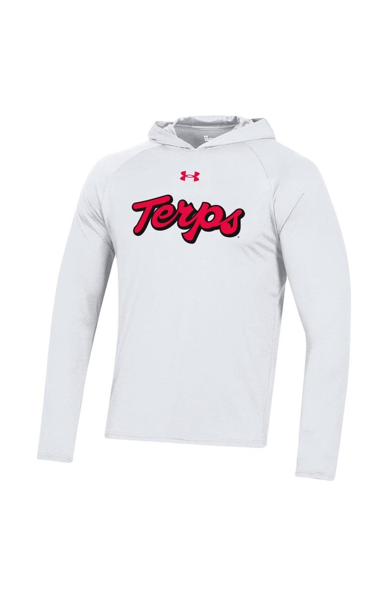 Under Armour Men's Under Armour White Maryland Terrapins School Logo Raglan Long Sleeve Hoodie Performance T-Shirt, Alternate, color,