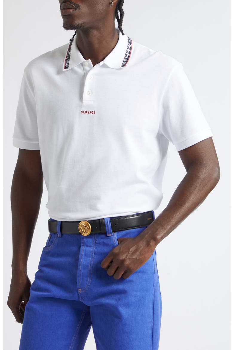 Greca Collar Cotton Piqué Polo, Alternate, color, OPTICAL WHITE
